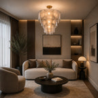 Sculptural Tiered Textured Glass Chandelier (Adjustable Height)