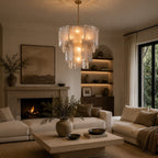 Sculptural Tiered Textured Glass Chandelier (Adjustable Height)