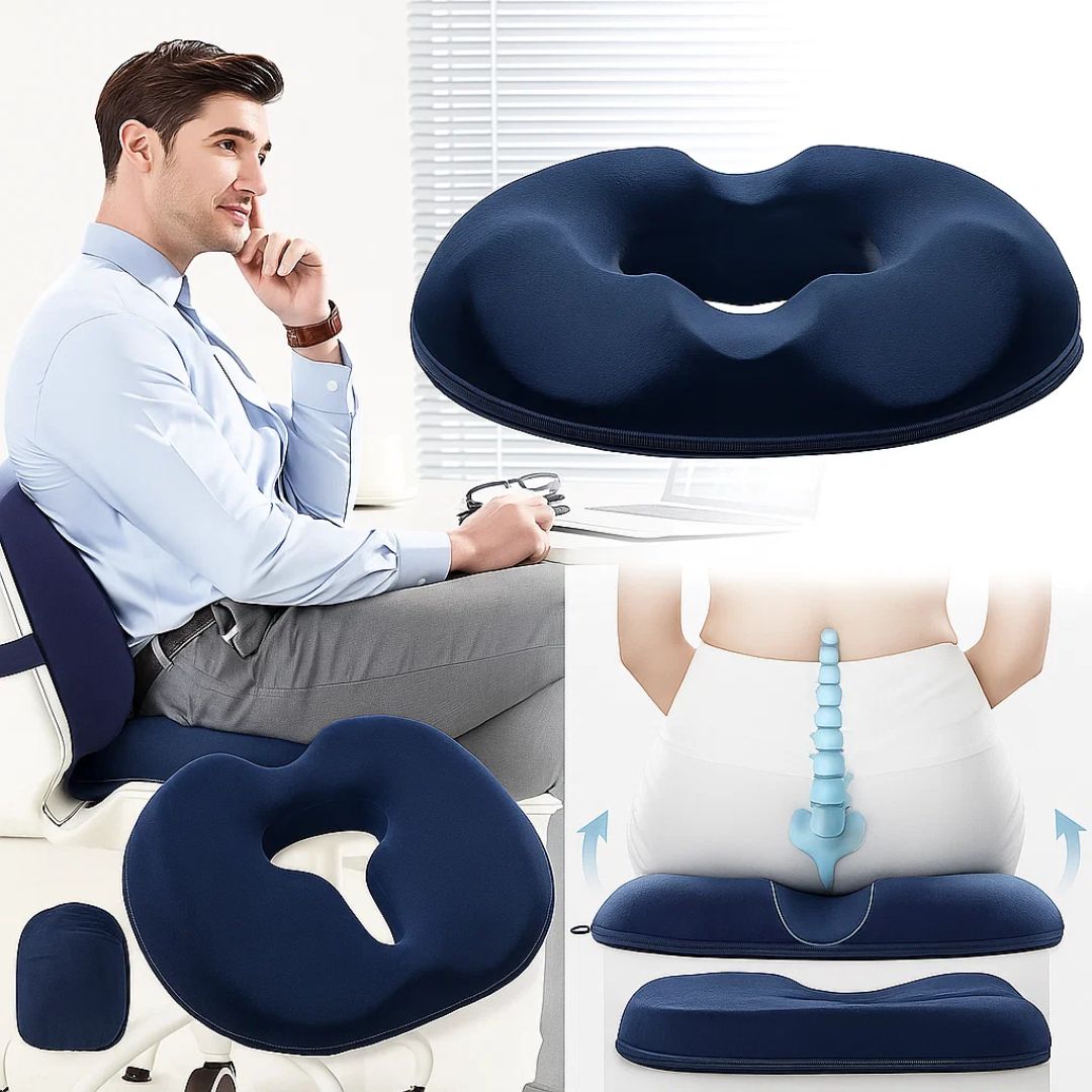 Seat Cushion Contoured Memory Foam Tailbone Relief Removable Cover