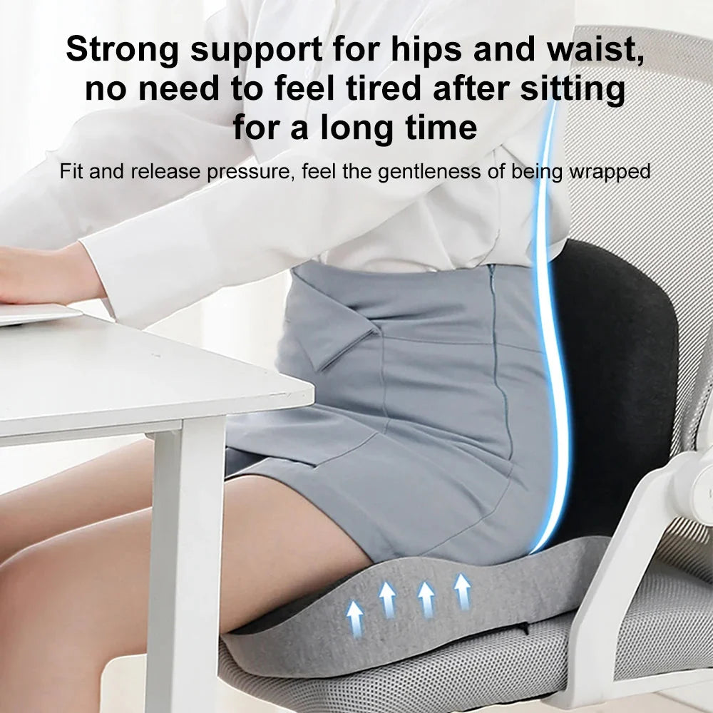 Seat Cushion Memory Foam Curved Backrest & Anti-Slip Base