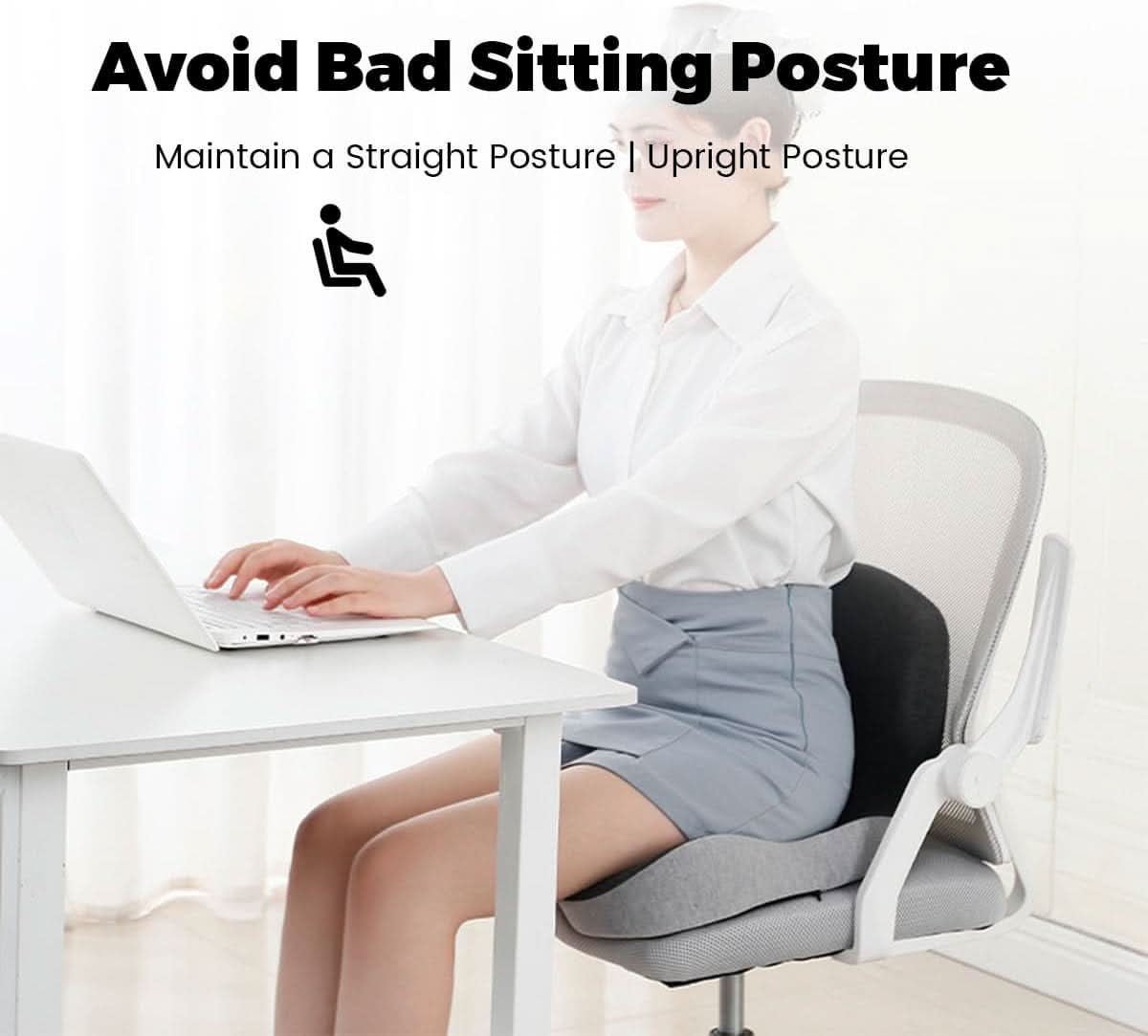Seat Cushion Memory Foam Lumbar Support Removable Cover