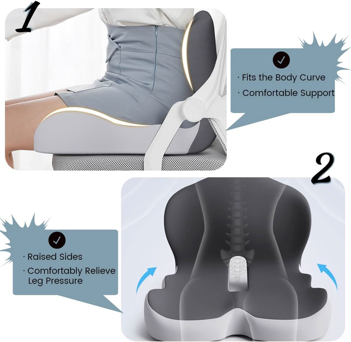 Seat Cushion Memory Foam Lumbar Support Removable Cover