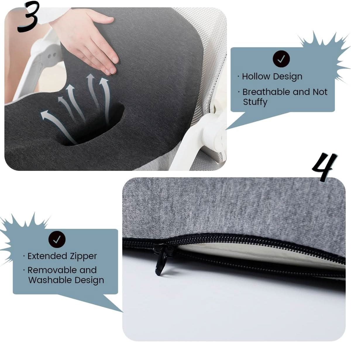 Seat Cushion Memory Foam Lumbar Support Removable Cover