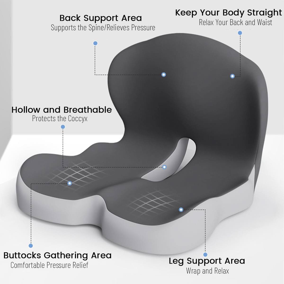 Seat Cushion Memory Foam Lumbar Support Removable Cover