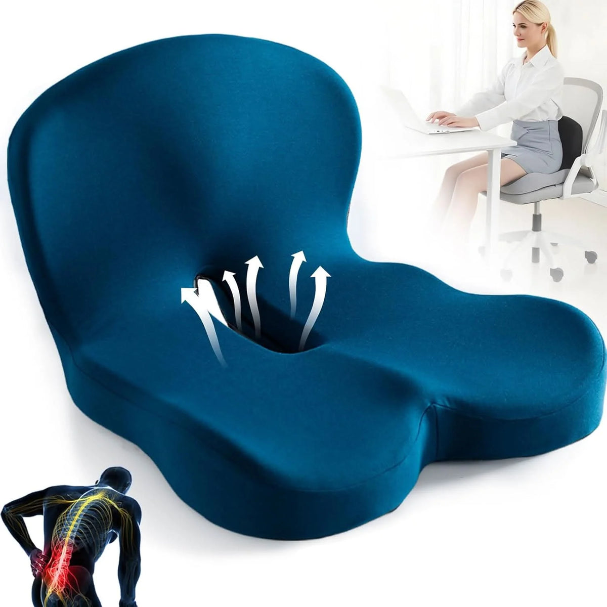 Seat Cushion Memory Foam Pressure-Relieving Non-Slip Bottom