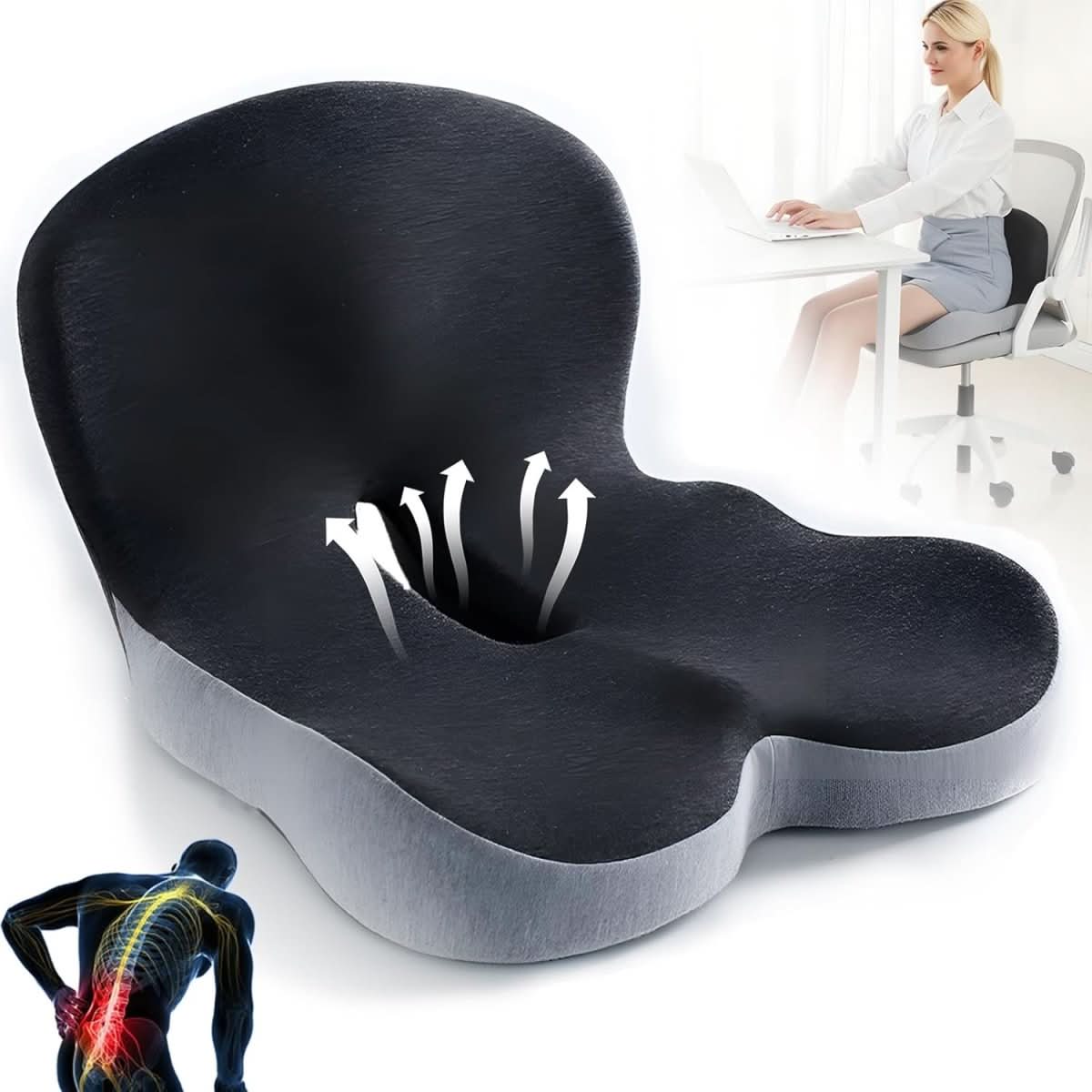 Seat Cushion Memory Foam Pressure-Relieving Non-Slip Bottom