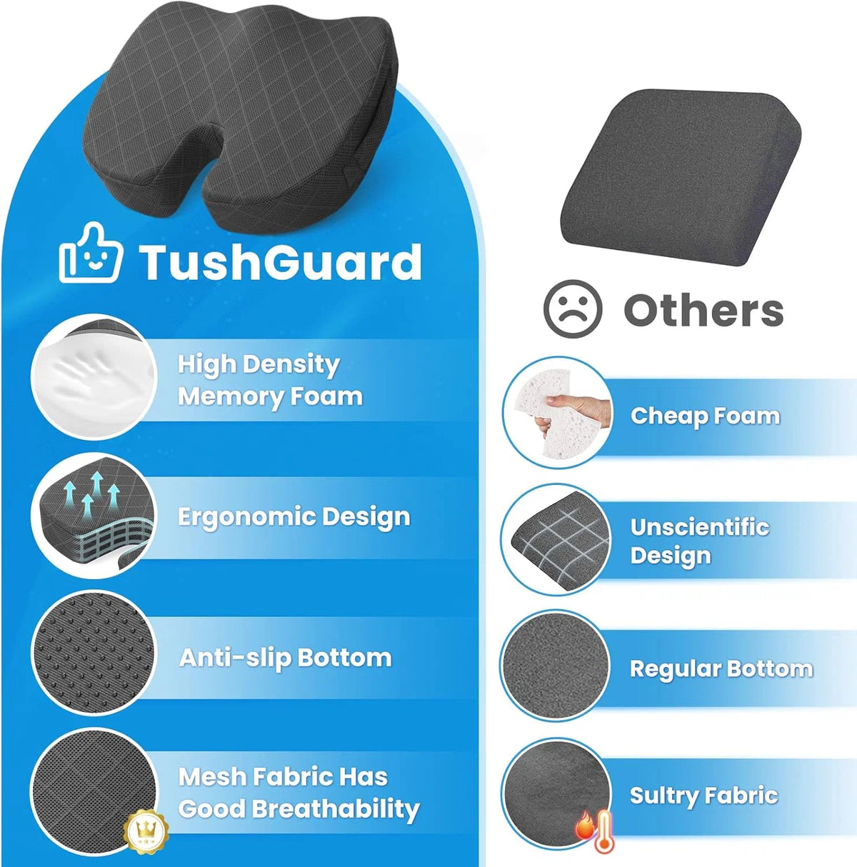 Seat Cushion Memory Foam Tailbone Support Car & Office