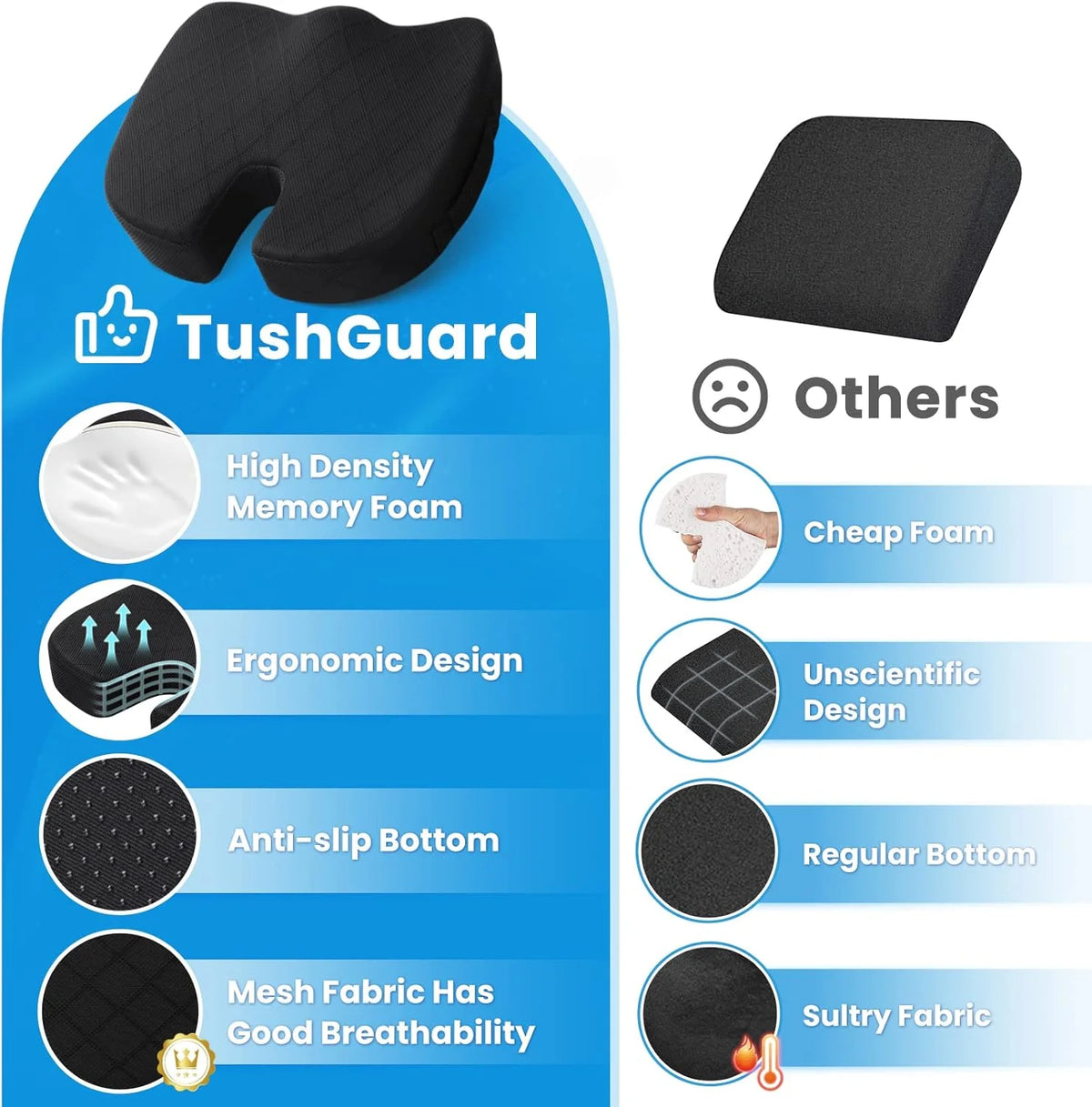 Seat Cushion Memory Foam Tailbone Support Car & Office