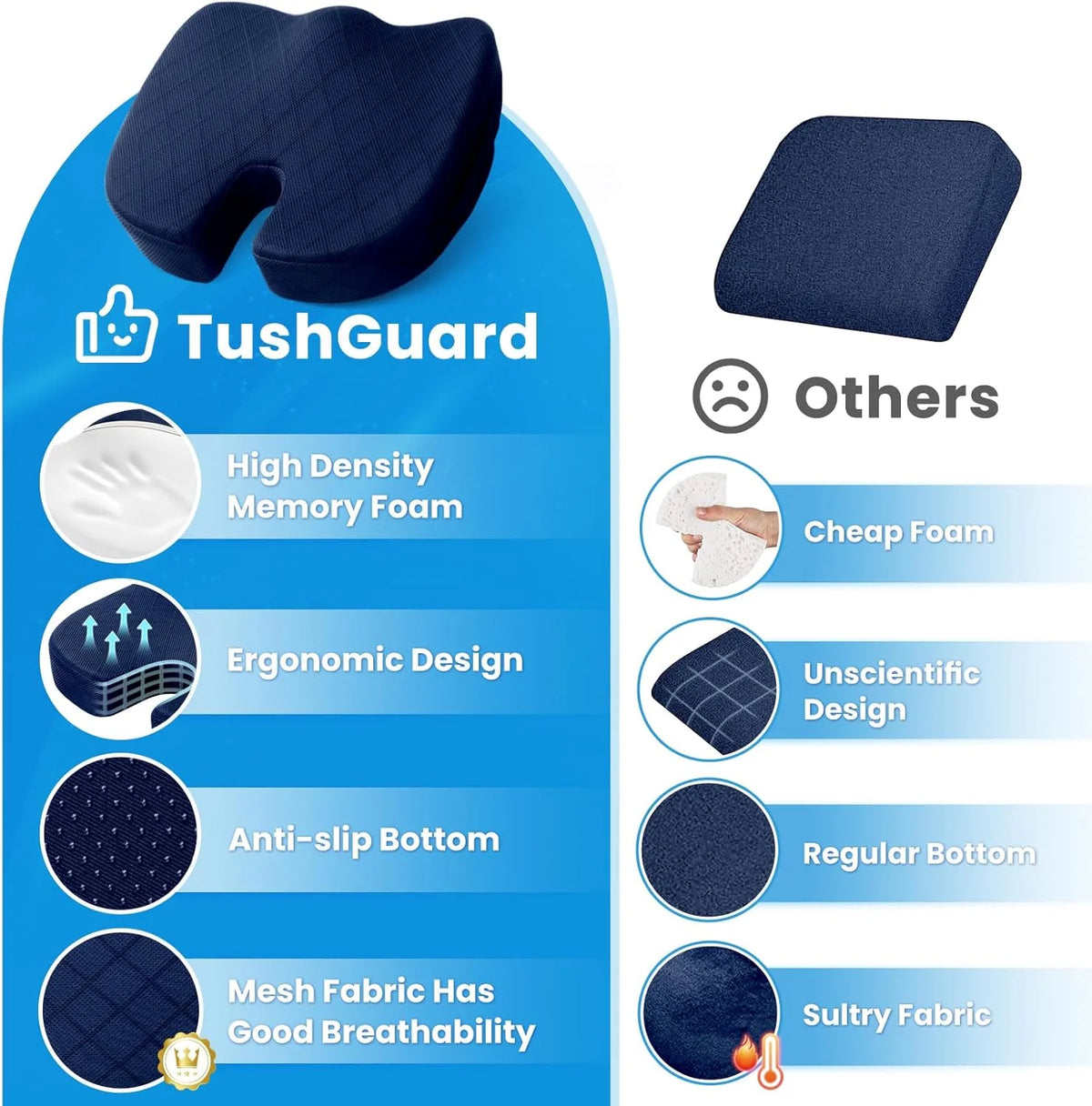 Seat Cushion Memory Foam Tailbone Support Car & Office