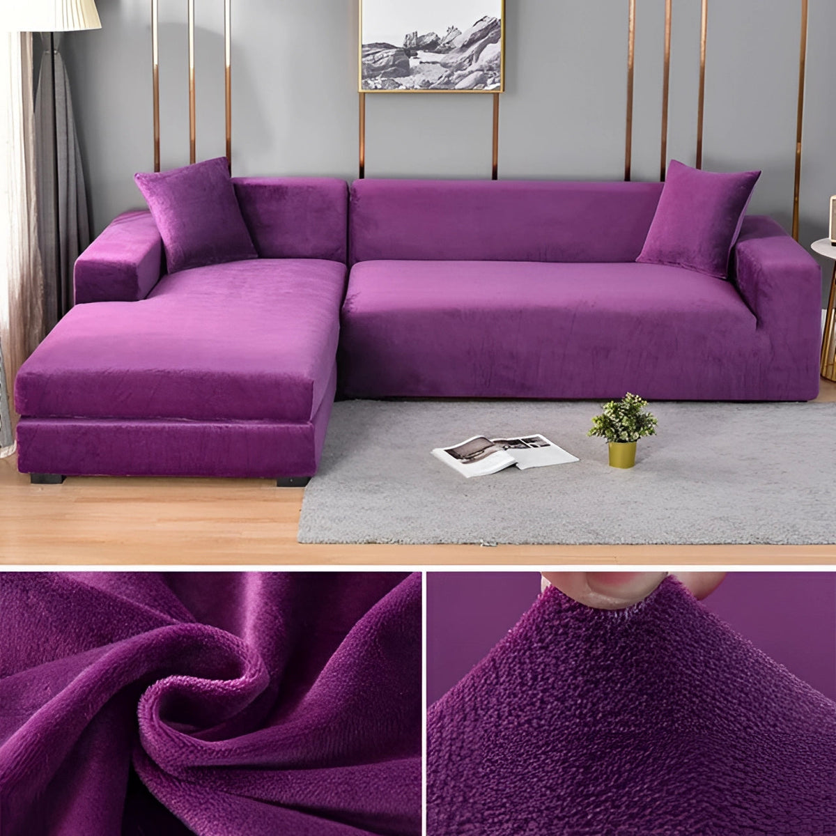 Sectional Sofa Cover Stretch Velvet Fits 1-4-Seater