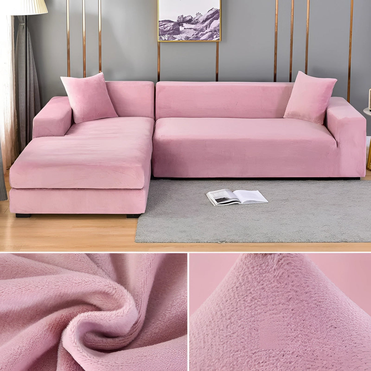 Sectional Sofa Cover Stretch Velvet Fits 1-4-Seater