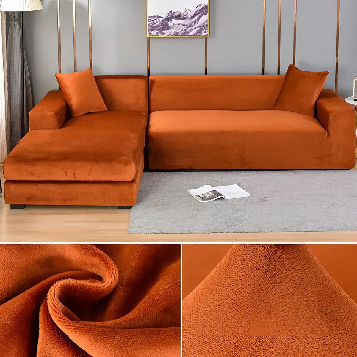 Sectional Sofa Cover Stretch Velvet Fits 1-4-Seater