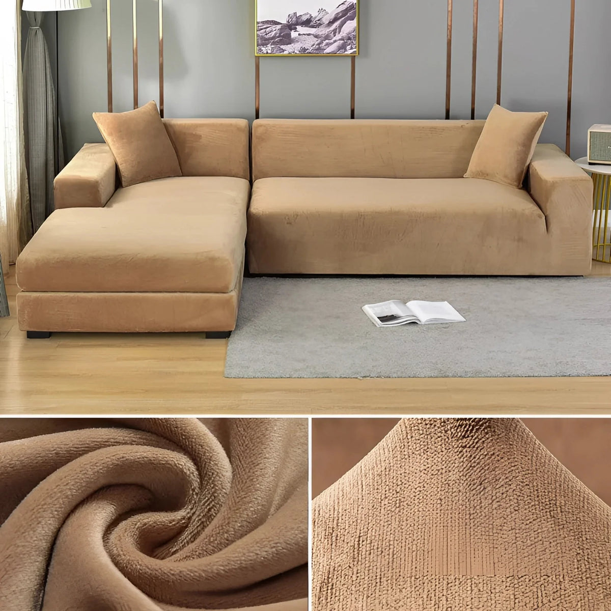 Sectional Sofa Cover Velvet-Look Stretch Fit Machine Washable