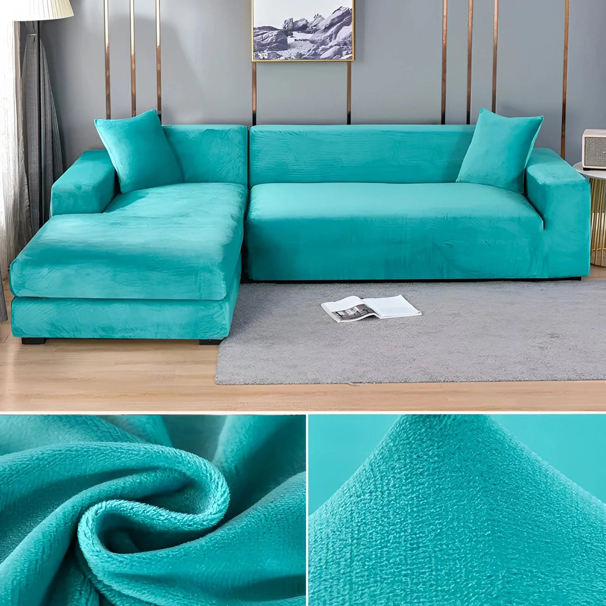 Sectional Sofa Cover Velvet-Look Stretch Fit Machine Washable