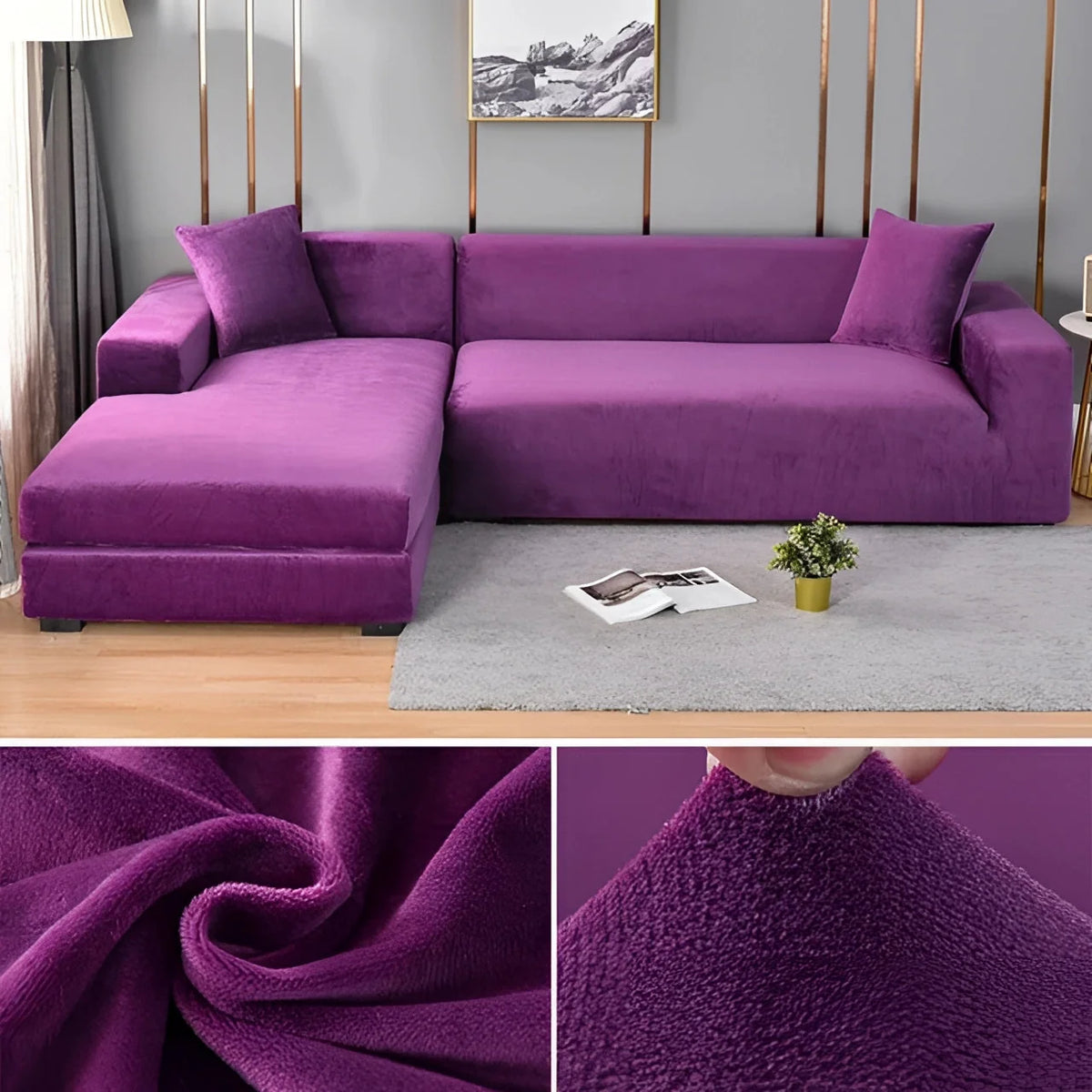 Sectional Sofa Cover Velvet-Look Stretch Fit Machine Washable