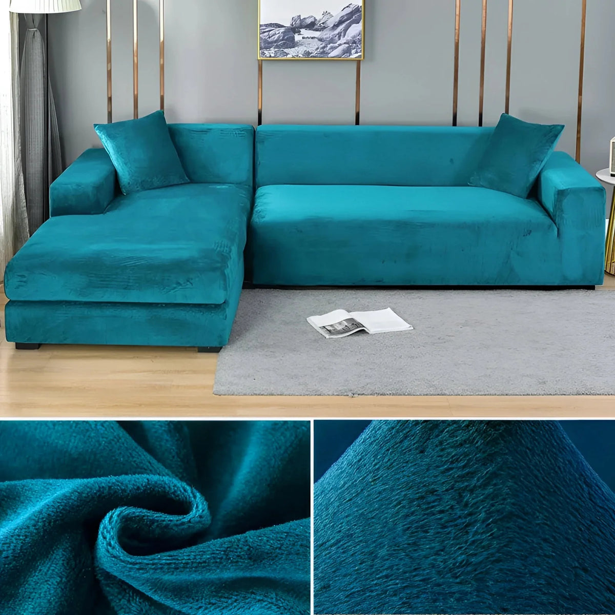 Sectional Sofa Cover Velvet-Look Stretch Fit Machine Washable