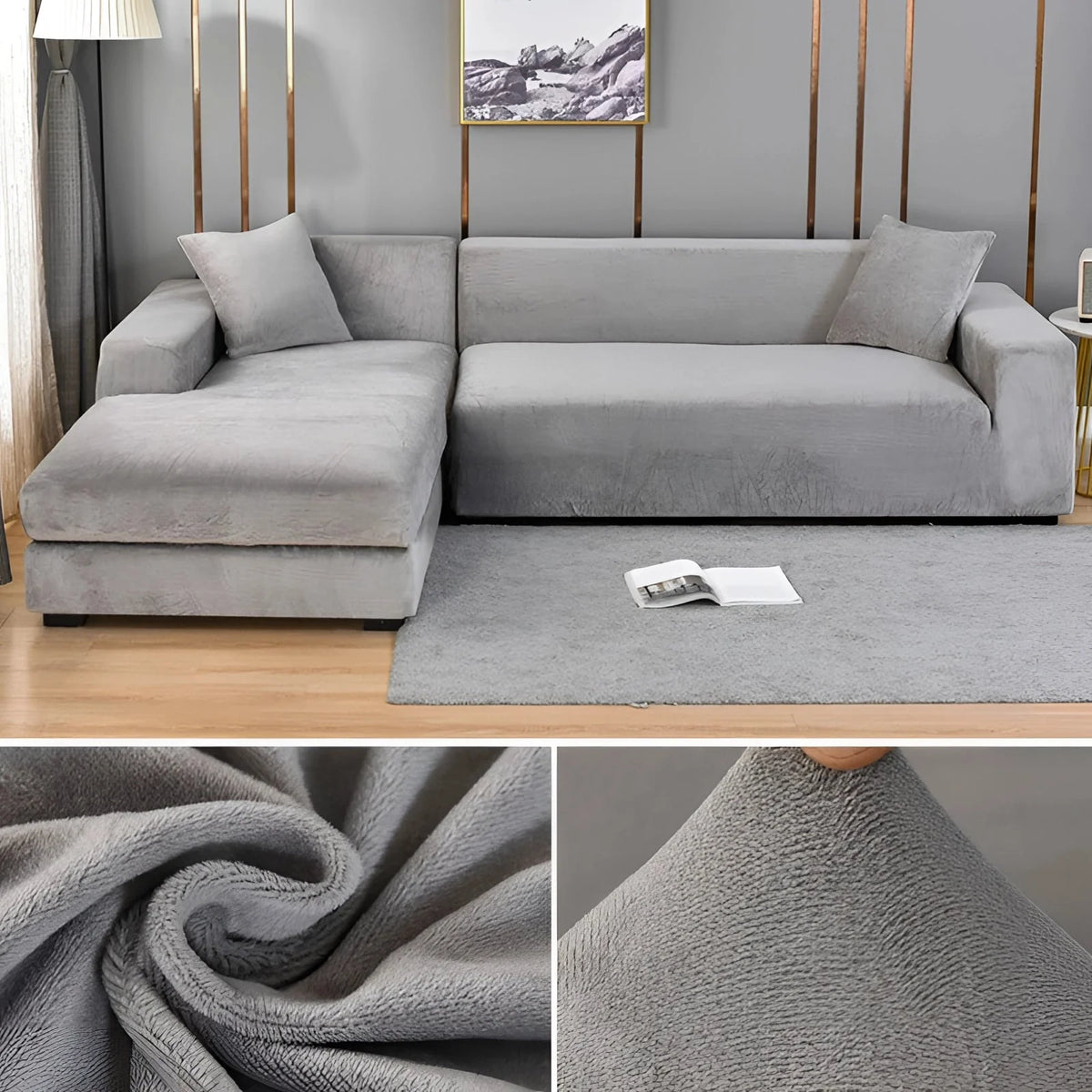 Sectional Sofa Cover Velvet-Look Stretch Fit Machine Washable
