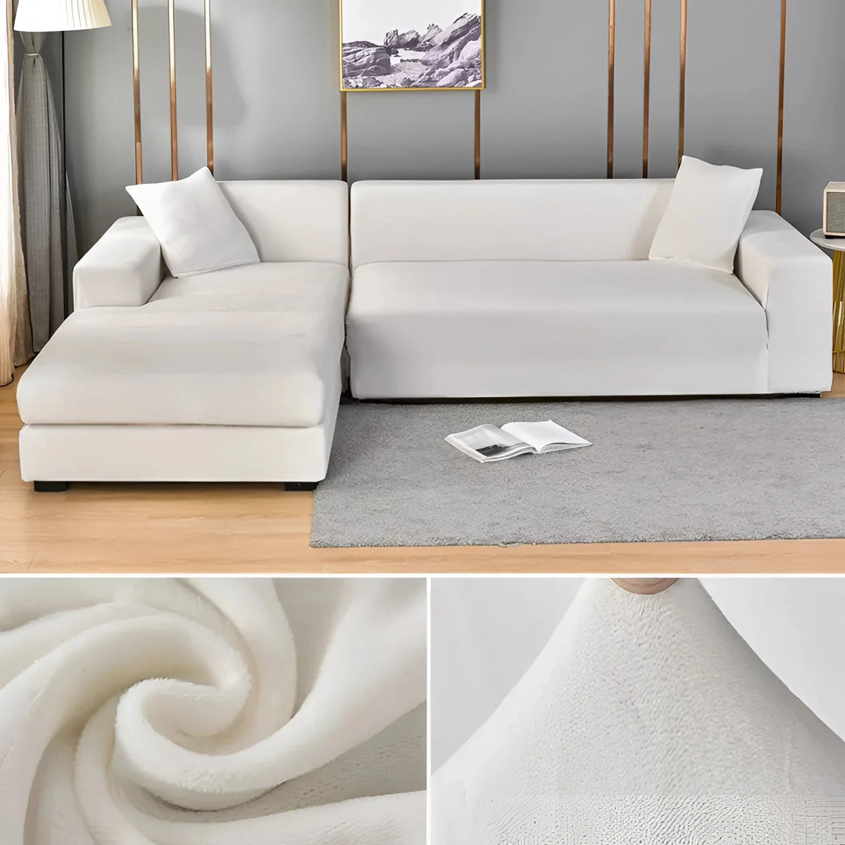 Sectional Sofa Cover Velvet-Look Stretch Fit Machine Washable