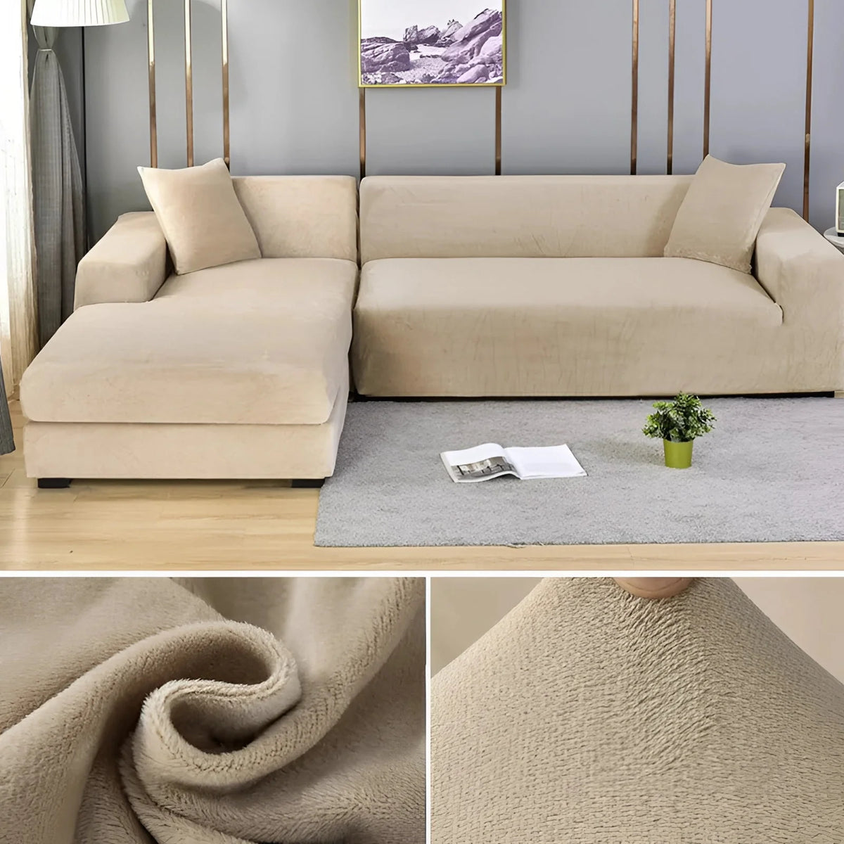 Sectional Sofa Cover Velvet-Look Stretch Fit Machine Washable