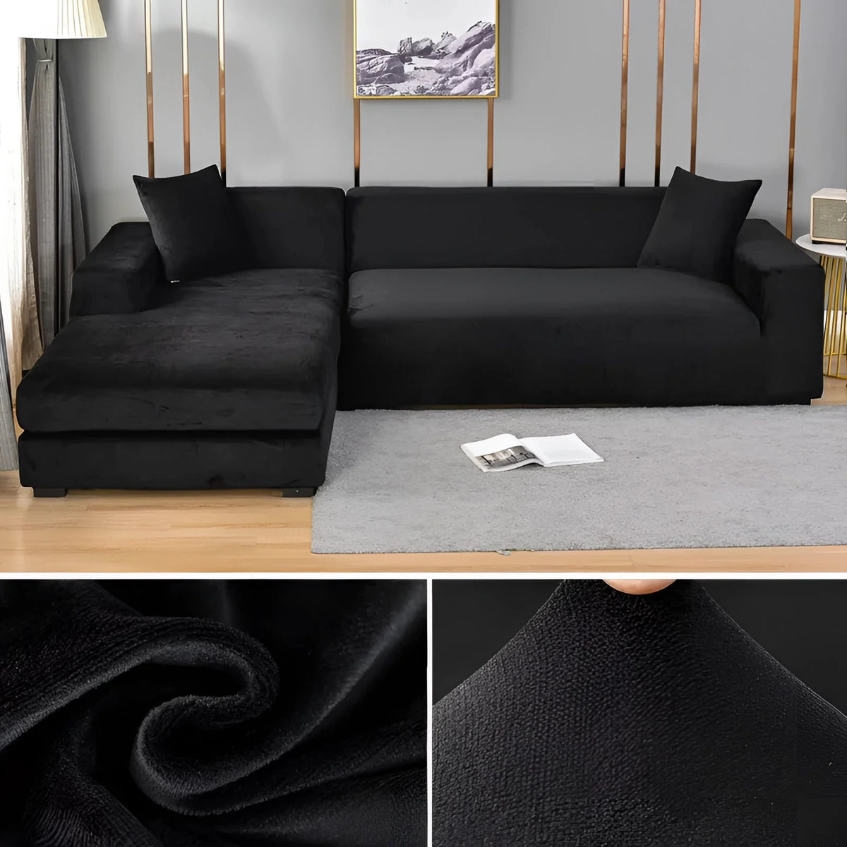 Sectional Sofa Cover Velvet-Look Stretch Fit Machine Washable