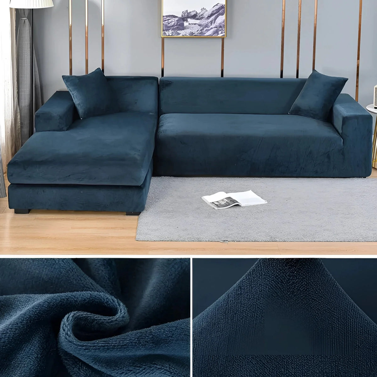 Sectional Sofa Cover Velvet-Look Stretch Fit Machine Washable