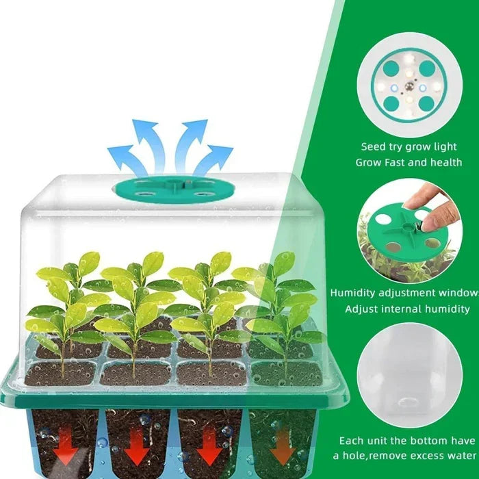 Seed Starter Tray Full-Spectrum Light Raised Dome Durable PVC