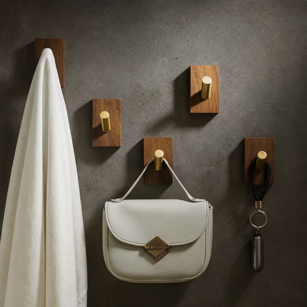 Self-Adhesive Natural Wood Wall Hook Organizer