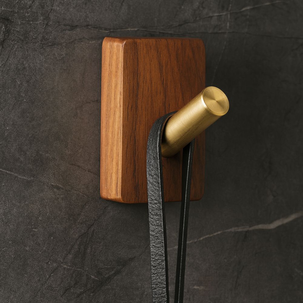 Self-Adhesive Natural Wood Wall Hook Organizer
