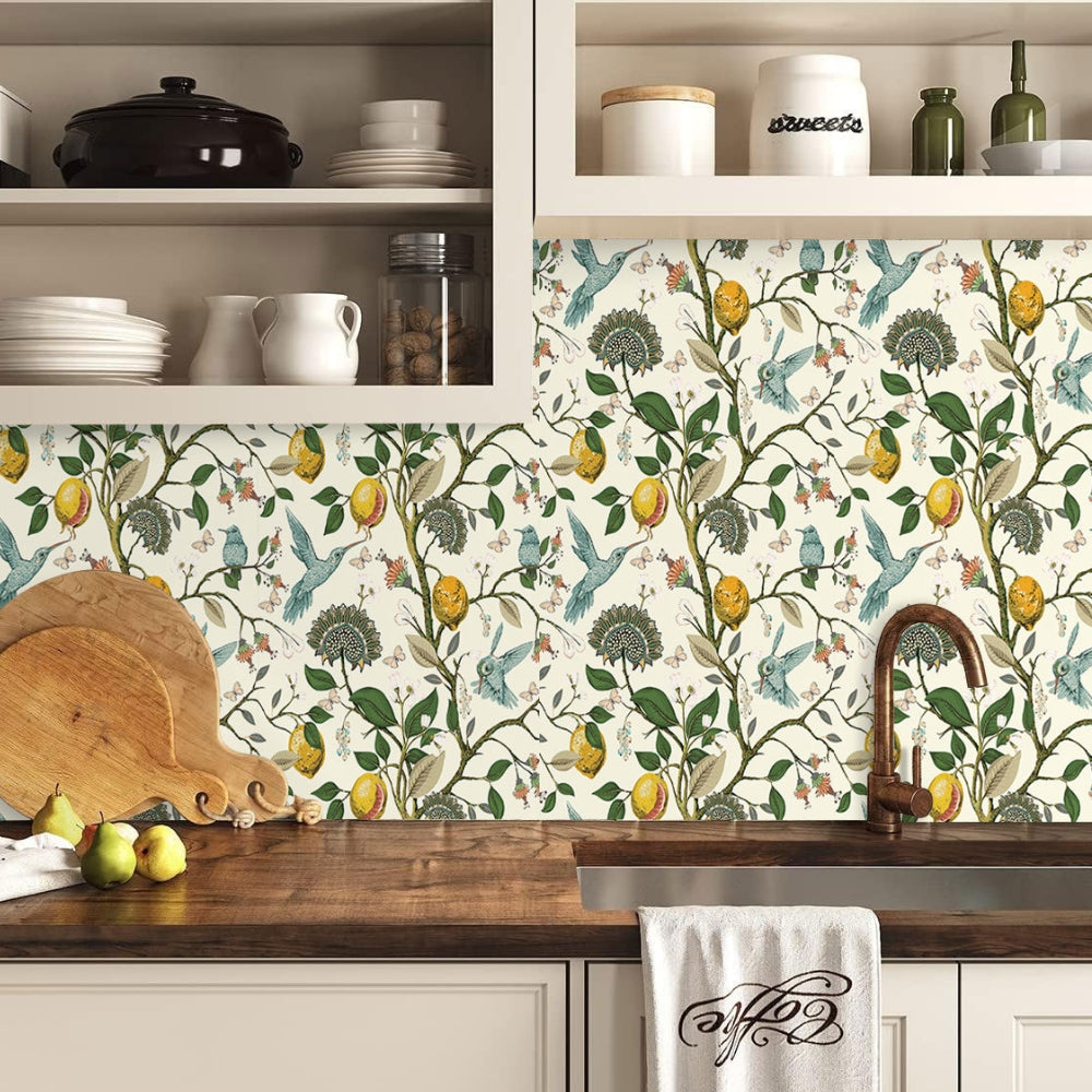 Self-Adhesive Removable PVC Wallpaper (Lemon & Bluebird, 18 x 118 cm)