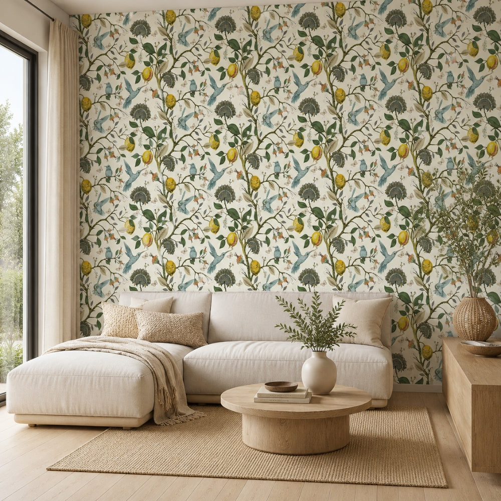 Self-Adhesive Removable PVC Wallpaper (Lemon & Bluebird, 18 x 118 cm)