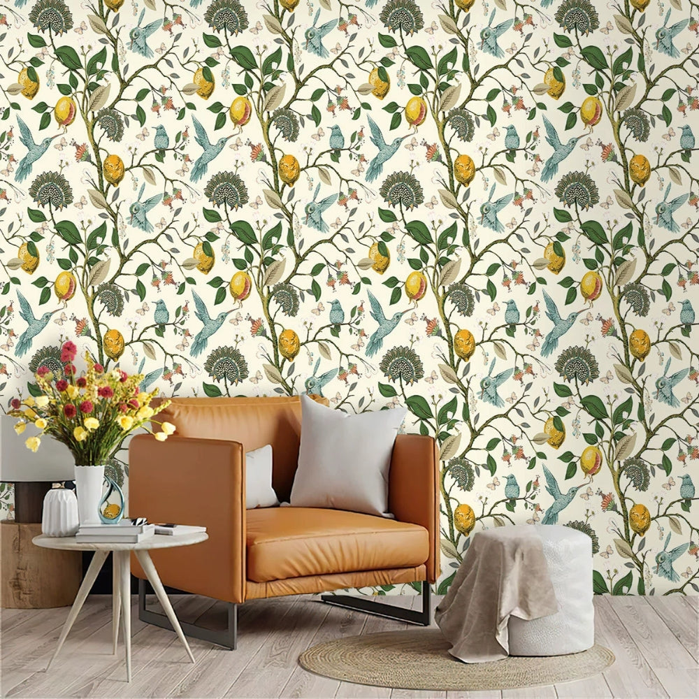 Self-Adhesive Removable PVC Wallpaper (Lemon & Bluebird, 18 x 118 cm)