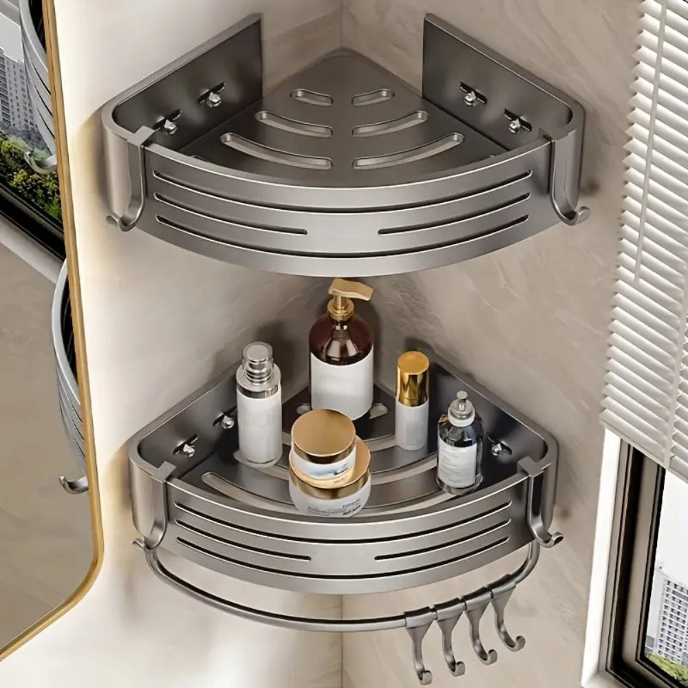 Self-Adhesive Rust-Resistant Aluminum Corner Shower Rack