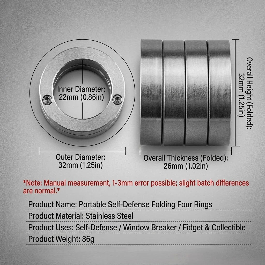 Self-Defense Ring Stainless Steel Foldable & Swivel