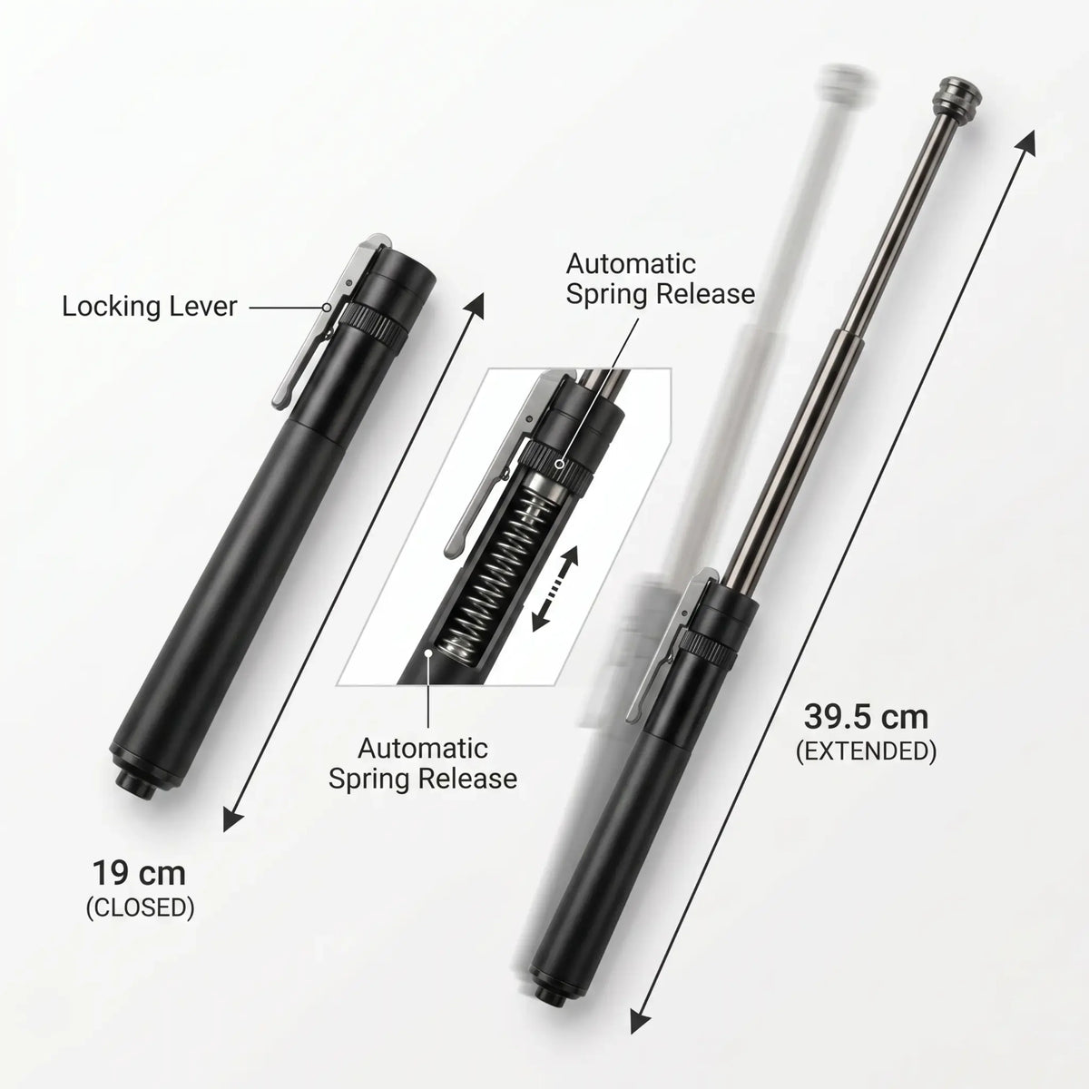 Self-Defense Stick Automatic Spring Metal Alloy 15.5 Inch