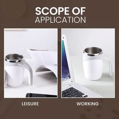 Self-Stirring Mug Push Button Double-Walled Stainless Steel Interior