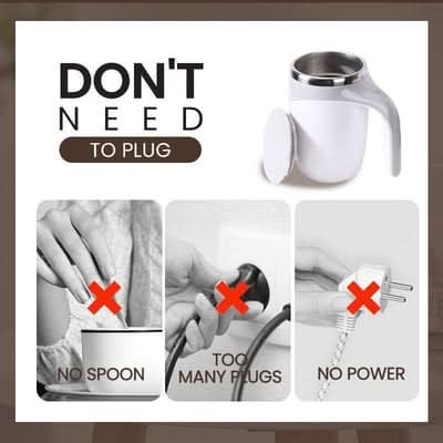 Self-Stirring Mug Push Button Double-Walled Stainless Steel Interior