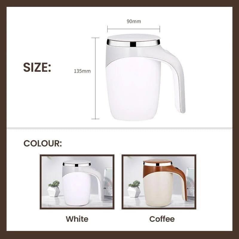 Self-Stirring Mug Push Button Double-Walled Stainless Steel Interior