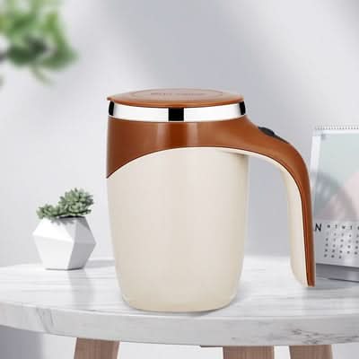 Self-Stirring Mug Push Button Double-Walled Stainless Steel Interior