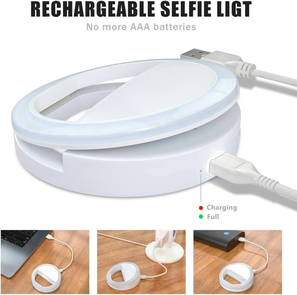 Selfie Ring Light Clip-On Touch Control USB Rechargeable