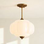 Semi-Flush Ceiling Light Antique Brass Ribbed Green Glass