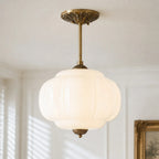 Semi-Flush Ceiling Light Antique Brass Ribbed Green Glass