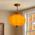 Semi-Flush Ceiling Light Antique Brass Ribbed Green Glass
