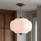 Semi-Flush Ceiling Light Antique Brass Ribbed Green Glass