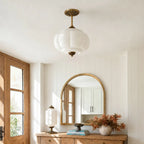 Semi-Flush Ceiling Light Antique Brass Ribbed Green Glass