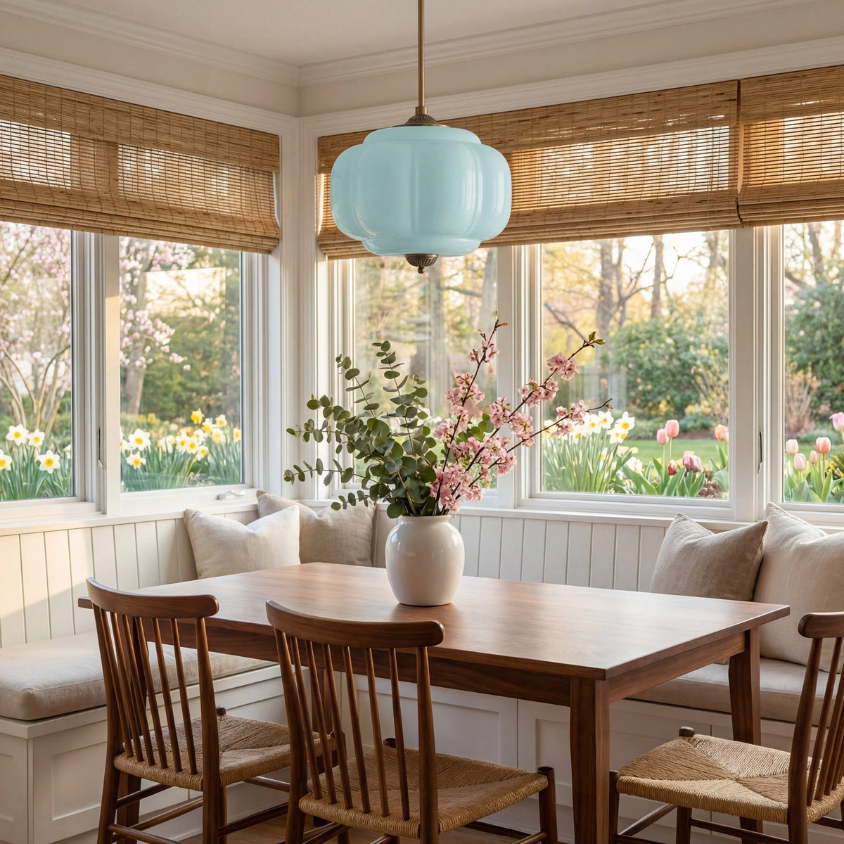 Semi-Flush Ceiling Light Antique Brass Ribbed Green Glass