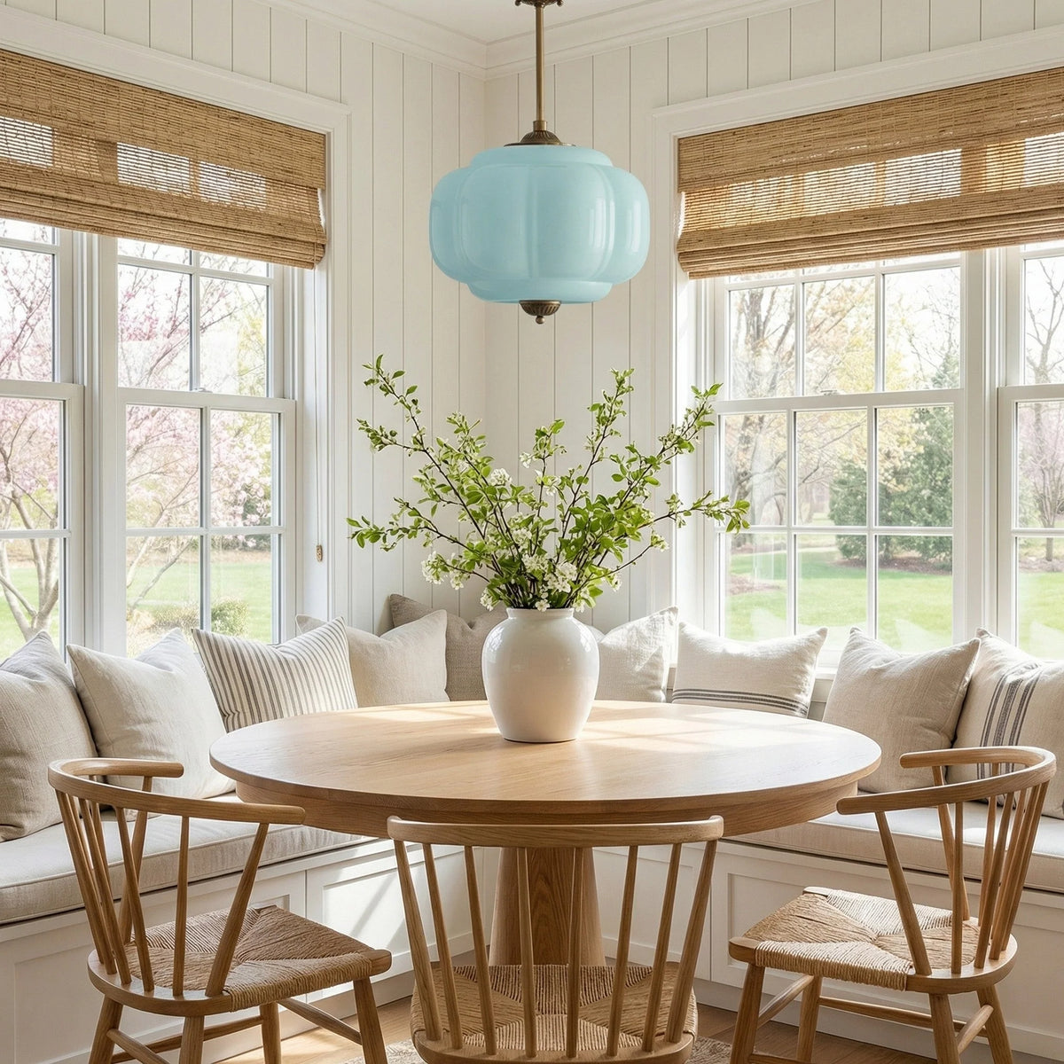 Semi-Flush Ceiling Light Antique Brass Ribbed Green Glass