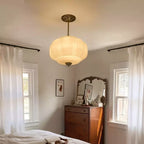 Semi-Flush Ceiling Light Antique Brass Ribbed Green Glass