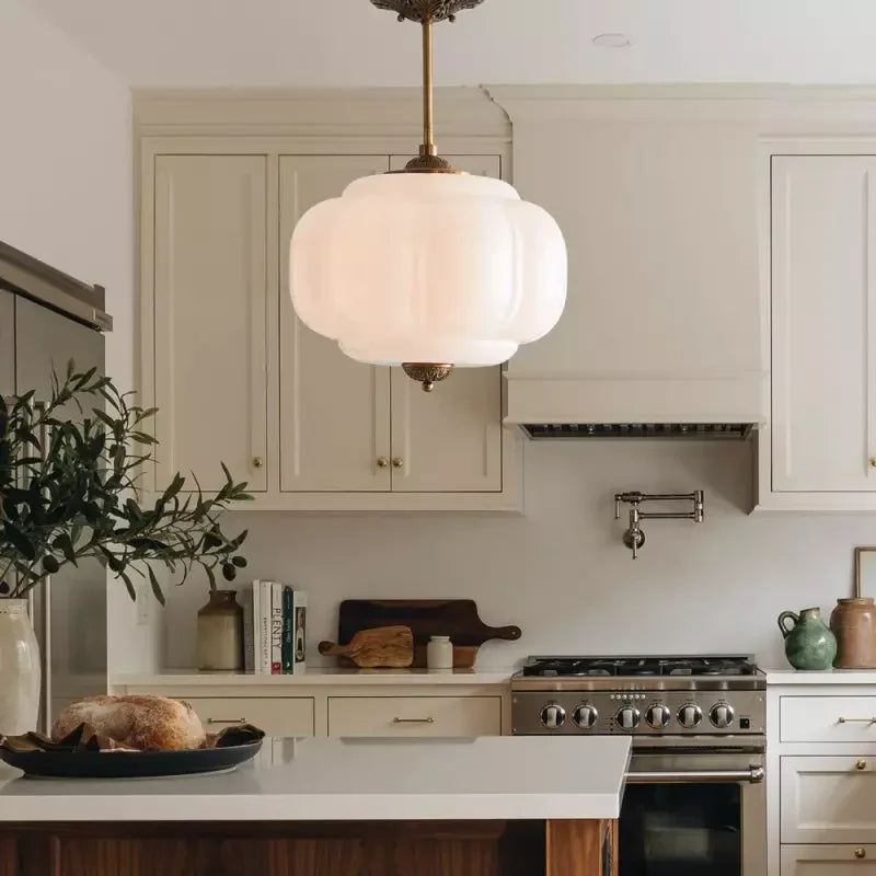Semi-Flush Ceiling Light Antique Brass Ribbed Green Glass