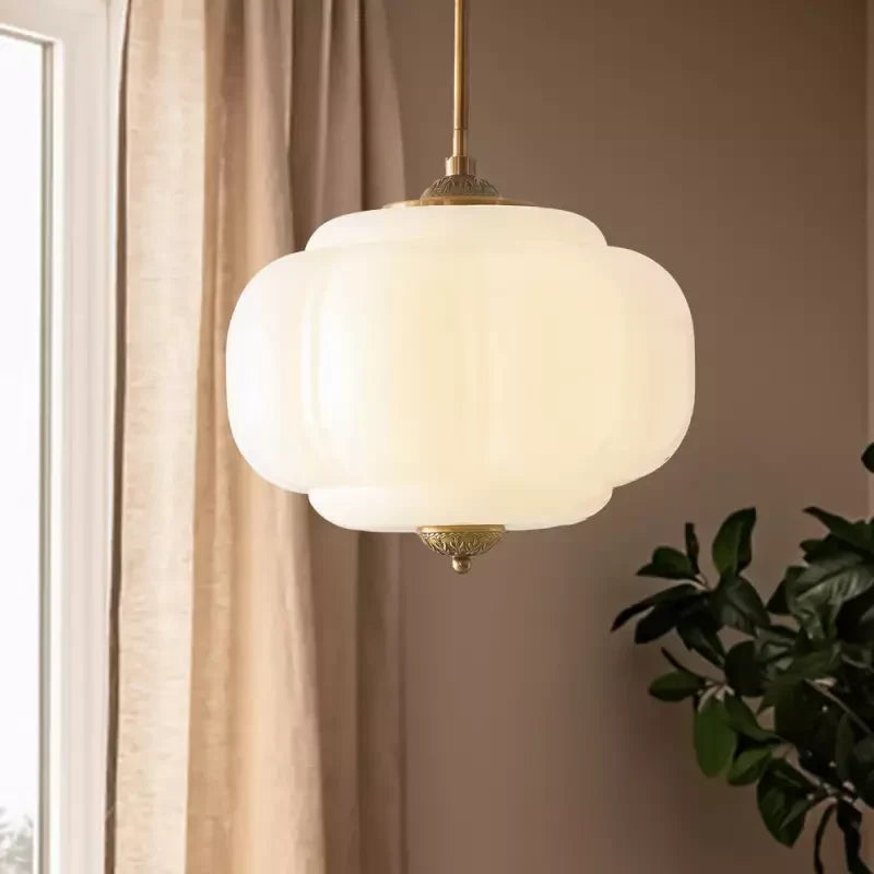 Semi-Flush Ceiling Light Antique Brass Ribbed Green Glass