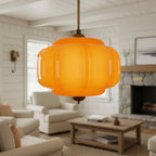 Semi-Flush Ceiling Light Antique Brass Ribbed Green Glass